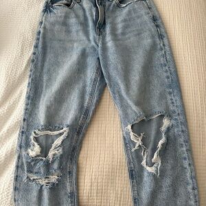 American Eagle Outfitters High Rise Ripped Jeans - Light Blue